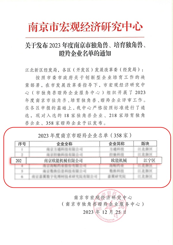 安信9机械瞪羚企业